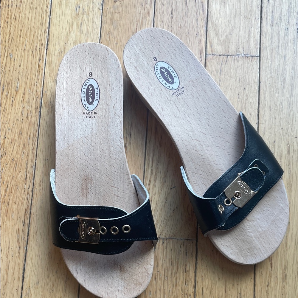 Dr. Scholl's Black Leather Women's Mules Italy